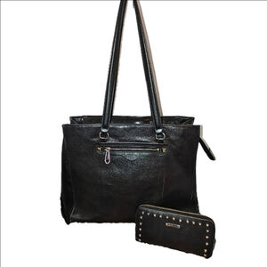 Rebecca Minkoff Regan Side Zip Leather Satchel Tote Bag/Ava Zip Wallet Black W